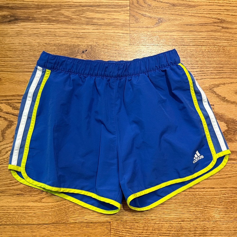 Adidas Women’s Marathon 10 CLIMALITE Royal Blue Shorts with Lime/White Accents